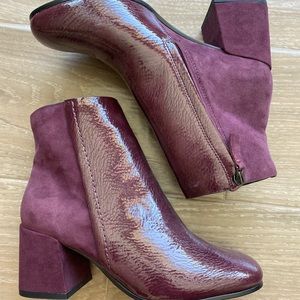 Naked Feet ankle boots and never worn. Suede and patent leather like materials.